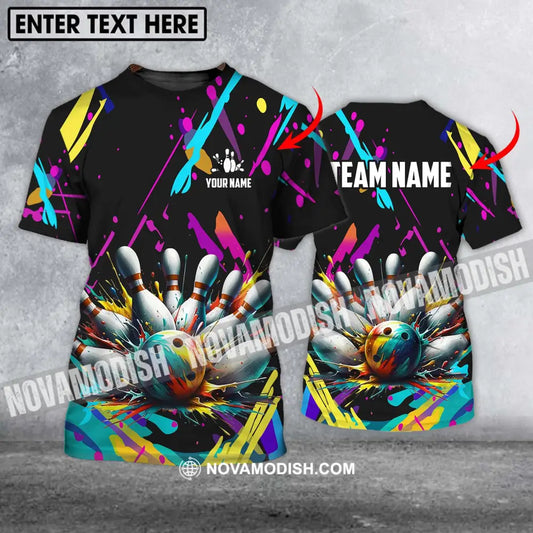 Unisex Shirt - Custom Name And Team Name Shirt Full Of Colorful Bowling Shirt T-shirt