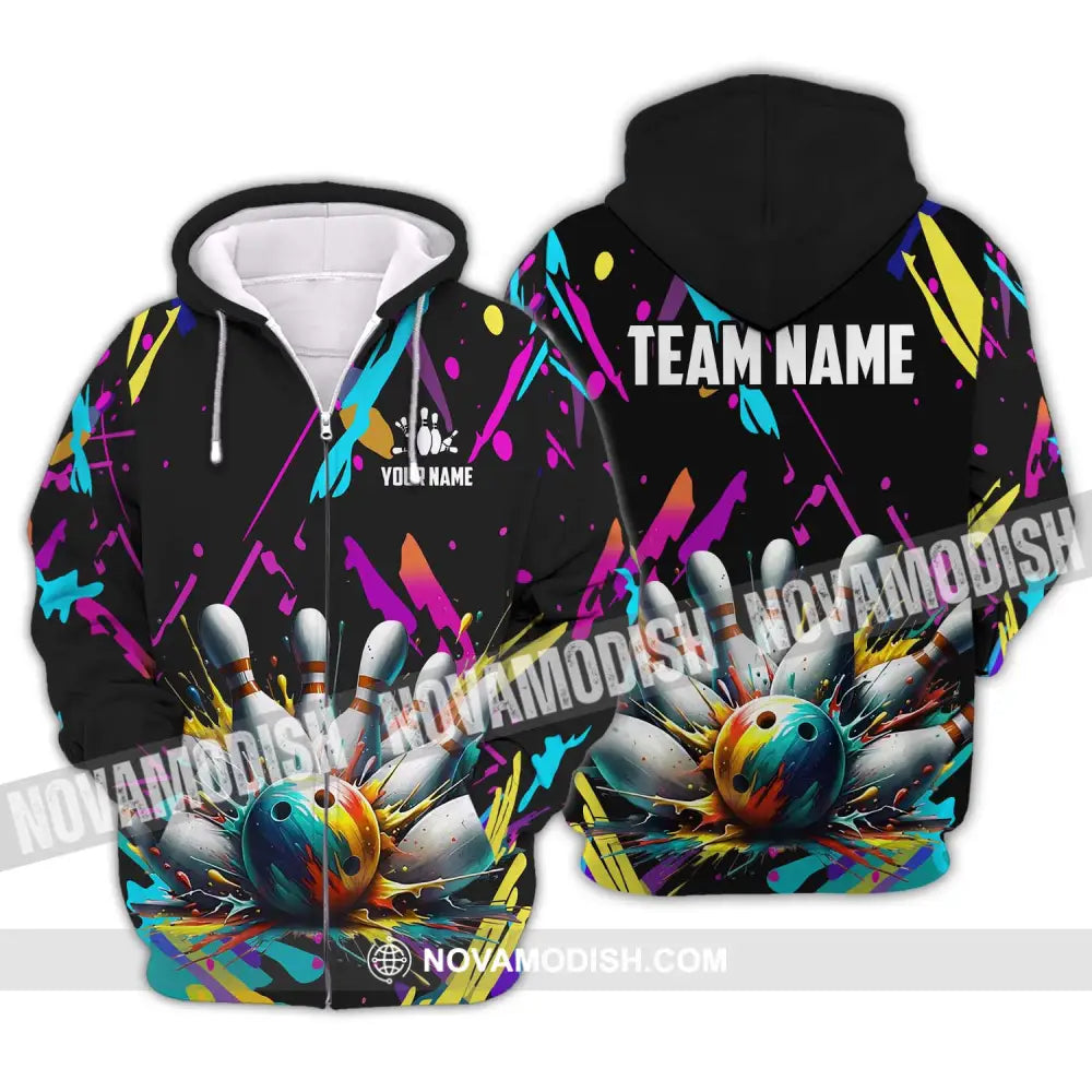 Unisex Shirt - Custom Name And Team Name Shirt Full Of Colorful Bowling Shirt Zipper Hoodie / S T-shirt