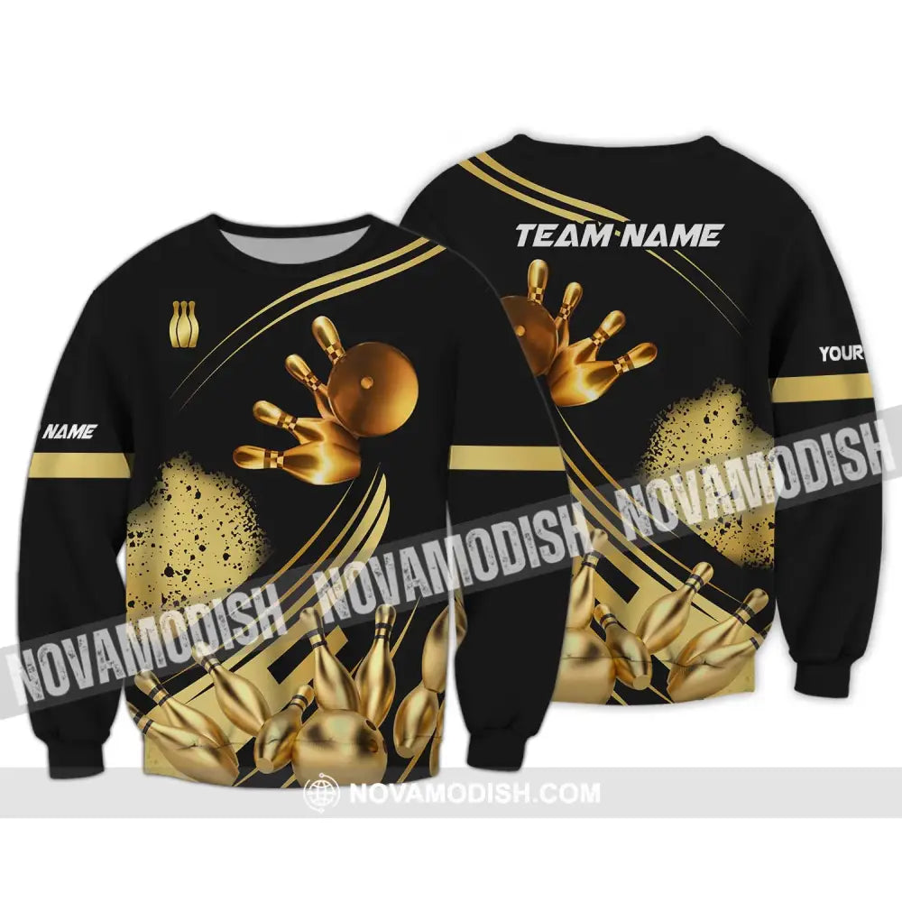 Unisex Shirt - Custom Name And Team Name Shirt Golden Bowling Shirt Long Sleeve / S T-shirt