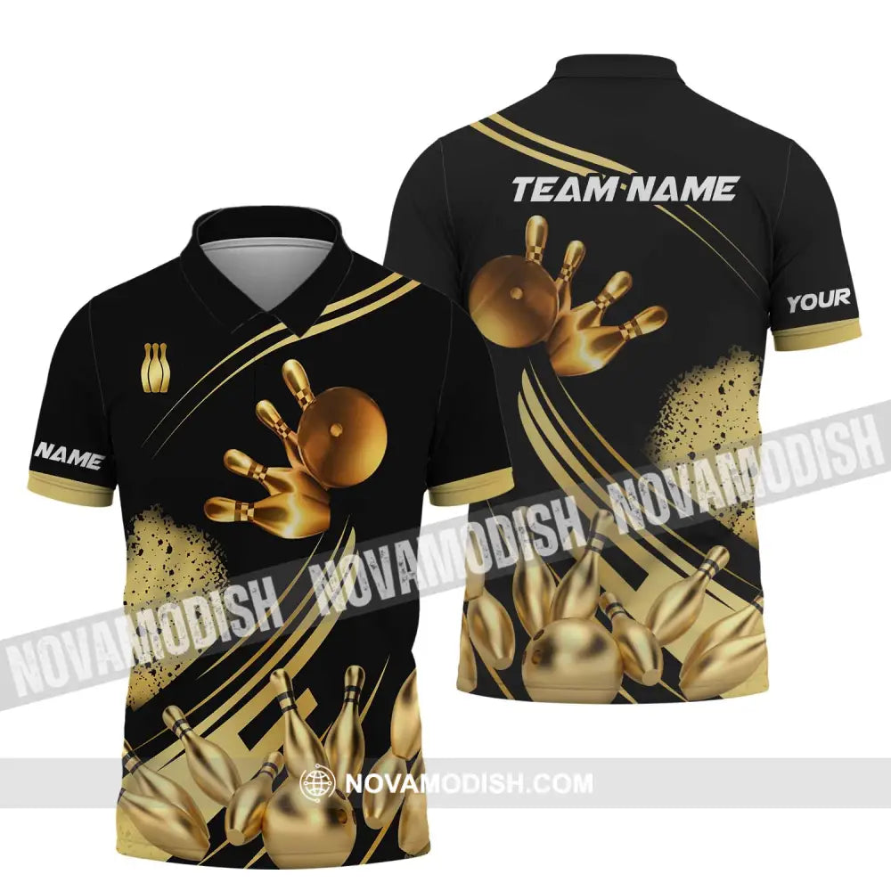 Unisex Shirt - Custom Name And Team Name Shirt Golden Bowling Shirt Polo Shirt / S T-shirt