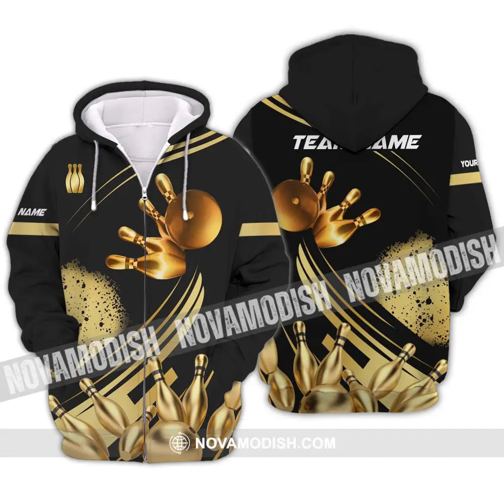 Unisex Shirt - Custom Name And Team Name Shirt Golden Bowling Shirt Zipper Hoodie / S T-shirt