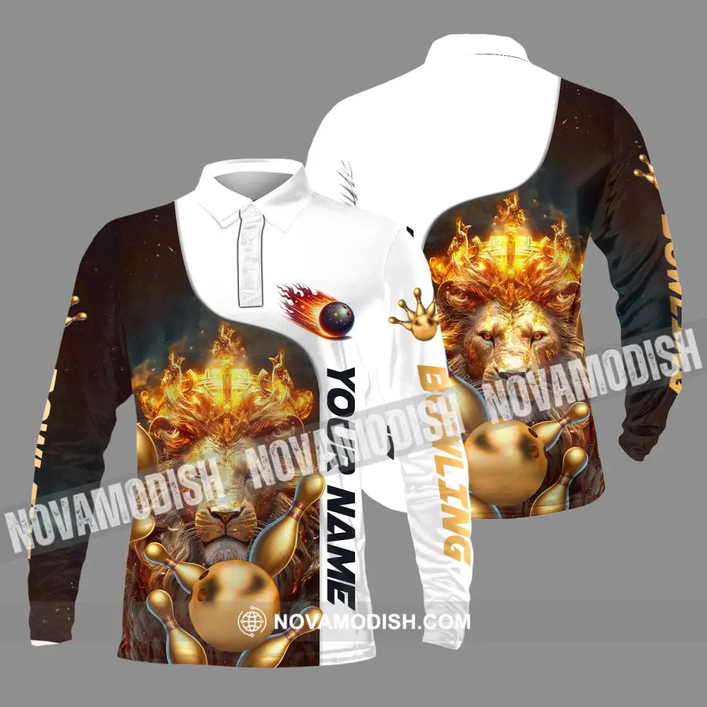 Unisex Shirt - Custom Name And Team Name Shirt Golden Lion Bowling Long Sleeve Polo / S T-shirt
