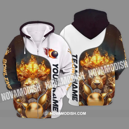 Unisex Shirt - Custom Name And Team Name Shirt Golden Lion Bowling Zipper Hoodie / S T-shirt