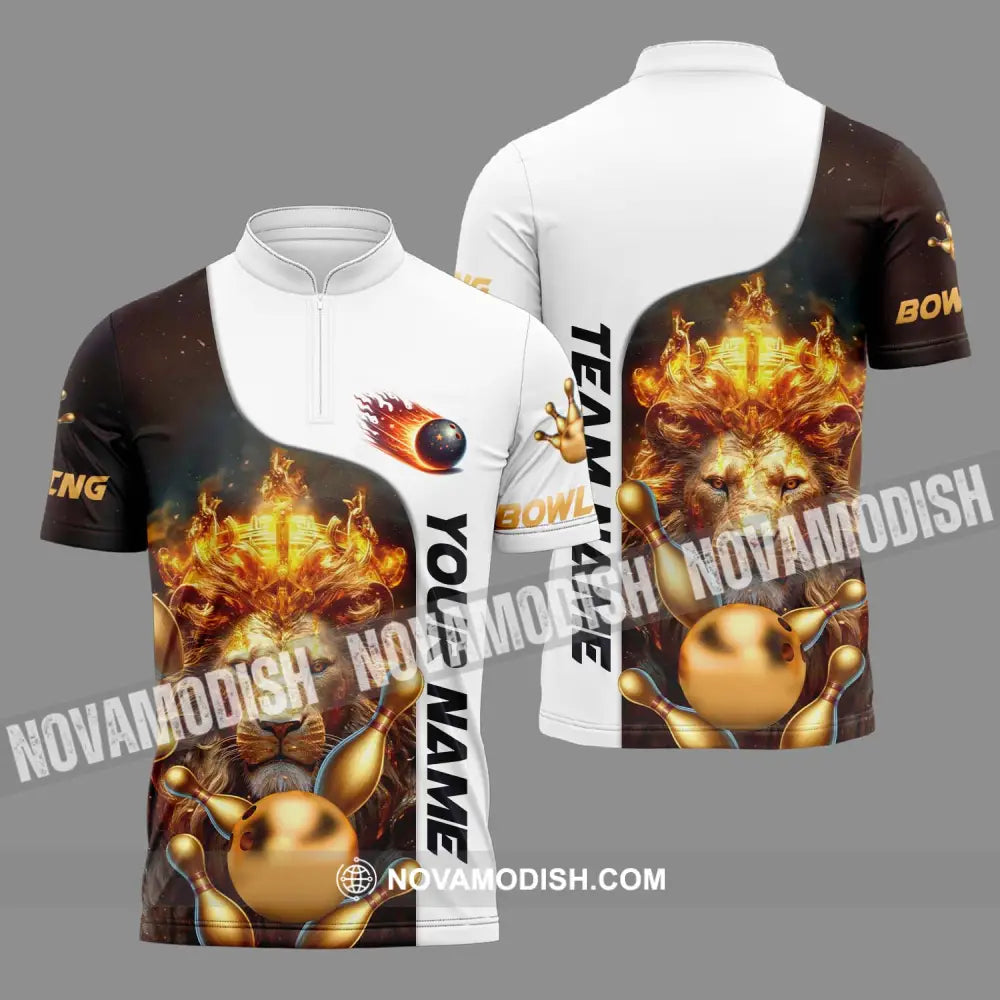Unisex Shirt - Custom Name And Team Name Shirt Golden Lion Bowling Zipper Polo Shirt / S T-shirt
