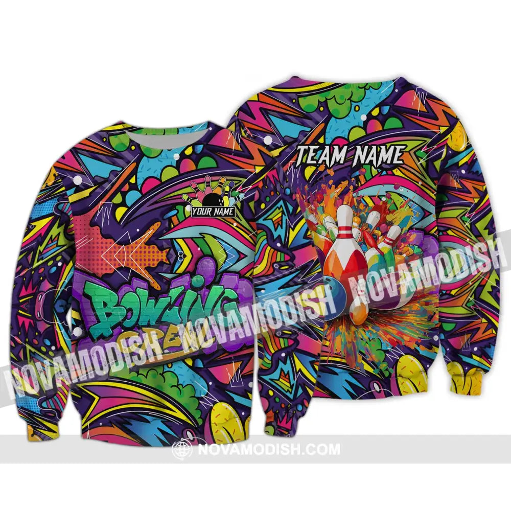 Unisex Shirt - Custom Name And Team Name Shirt Graffiti Bowling Shirt Long Sleeve / S T-shirt