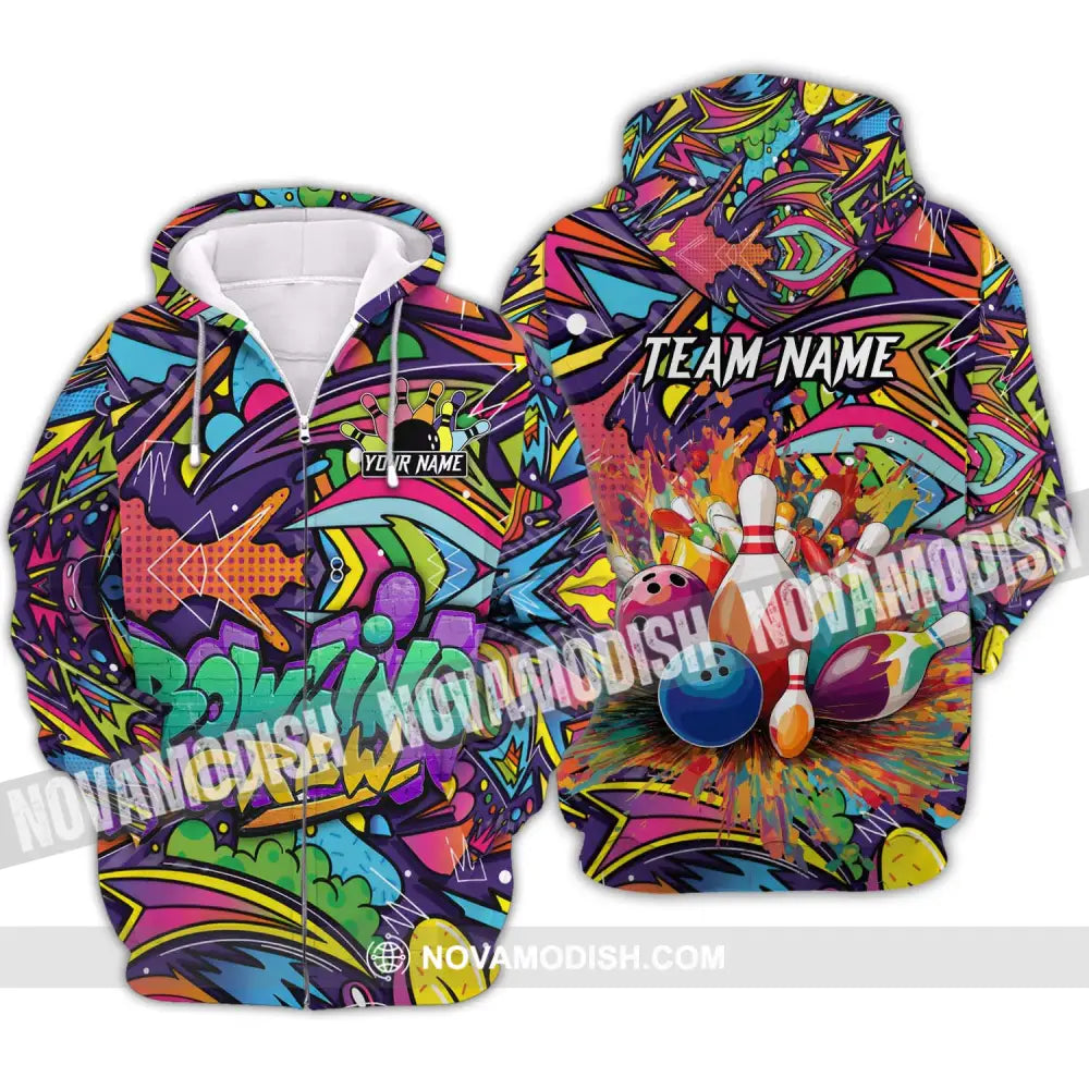 Unisex Shirt - Custom Name And Team Name Shirt Graffiti Bowling Shirt Zipper Hoodie / S T-shirt
