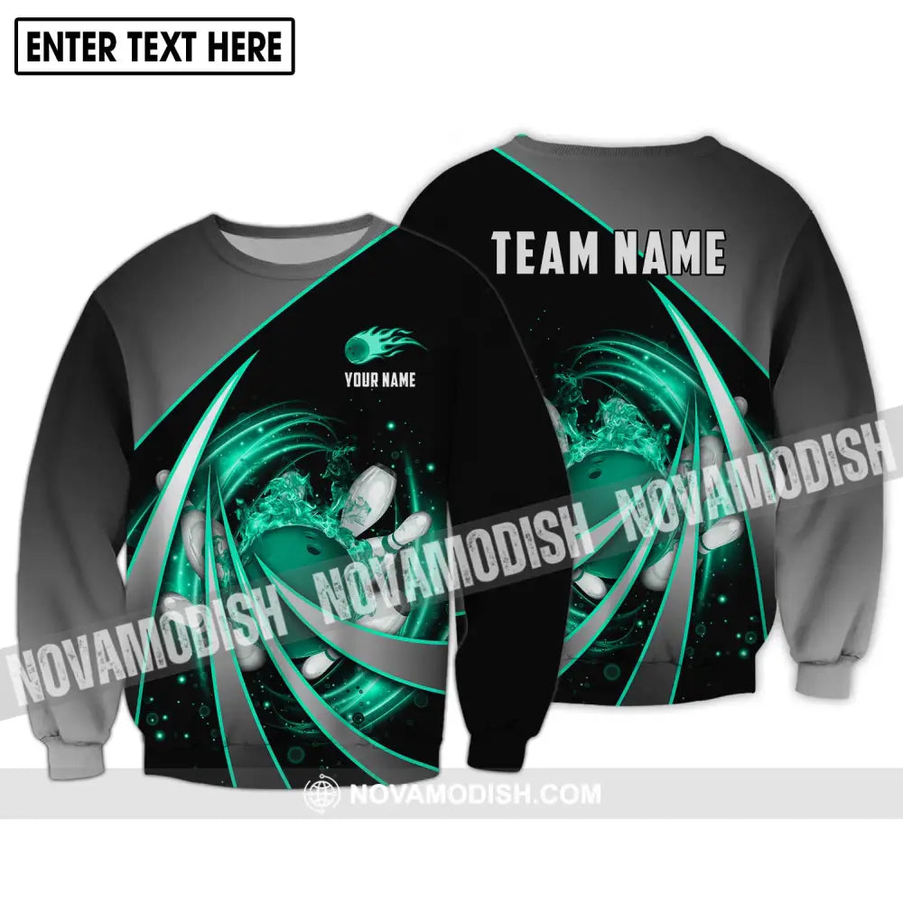 Unisex Shirt - Custom Name And Team Name Shirt Green Bowling Line Long Sleeve / S T-shirt