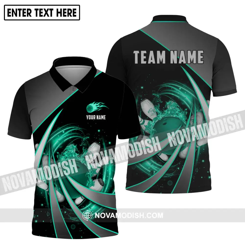 Unisex Shirt - Custom Name And Team Name Shirt Green Bowling Line Polo Shirt / S T-shirt