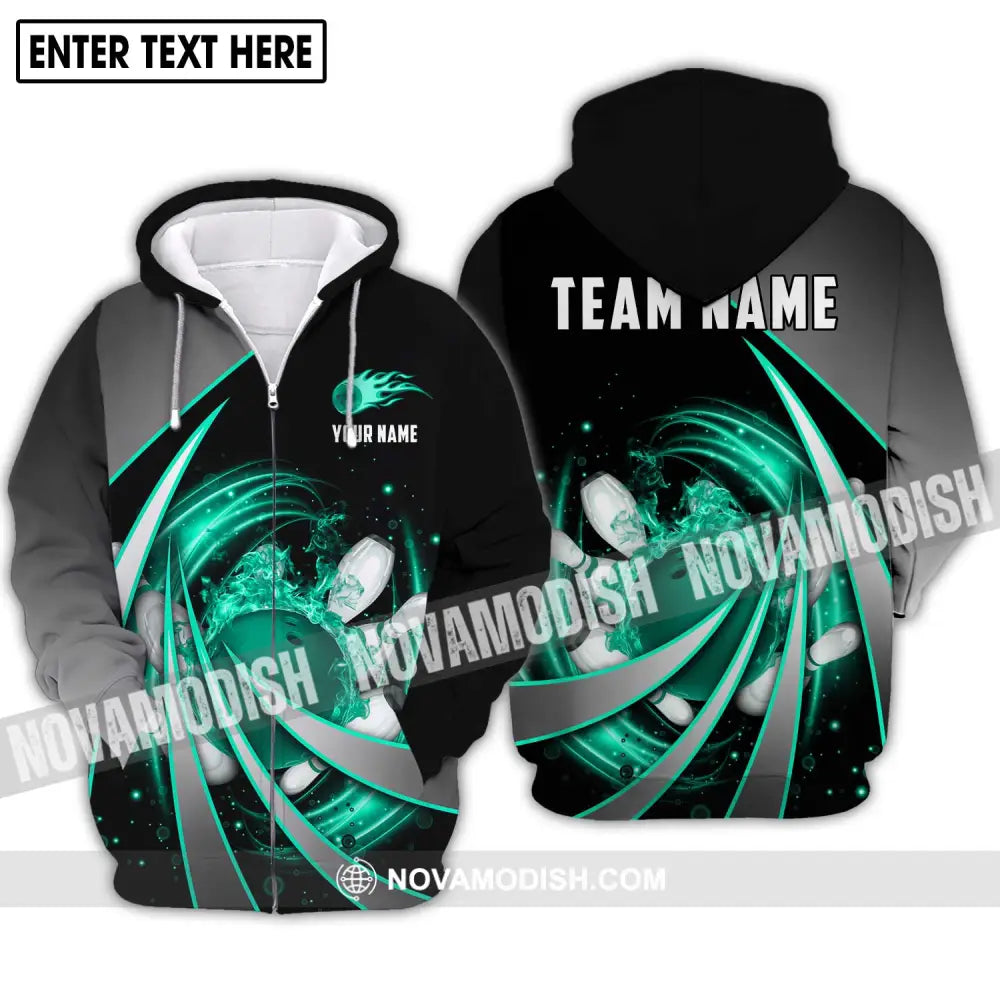 Unisex Shirt - Custom Name And Team Name Shirt Green Bowling Line Zipper Hoodie / S T-shirt