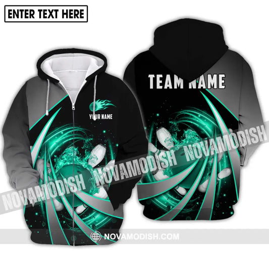 Unisex Shirt - Custom Name And Team Name Shirt Green Bowling Line Zipper Hoodie / S T-shirt