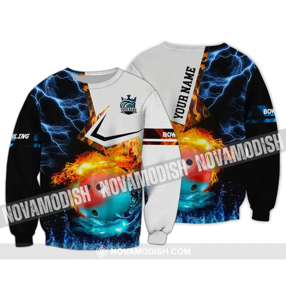 Unisex Shirt - Custom Name And Team Name Shirt Ice Fire Bowling Ball Shirt Long Sleeve / S T-shirt