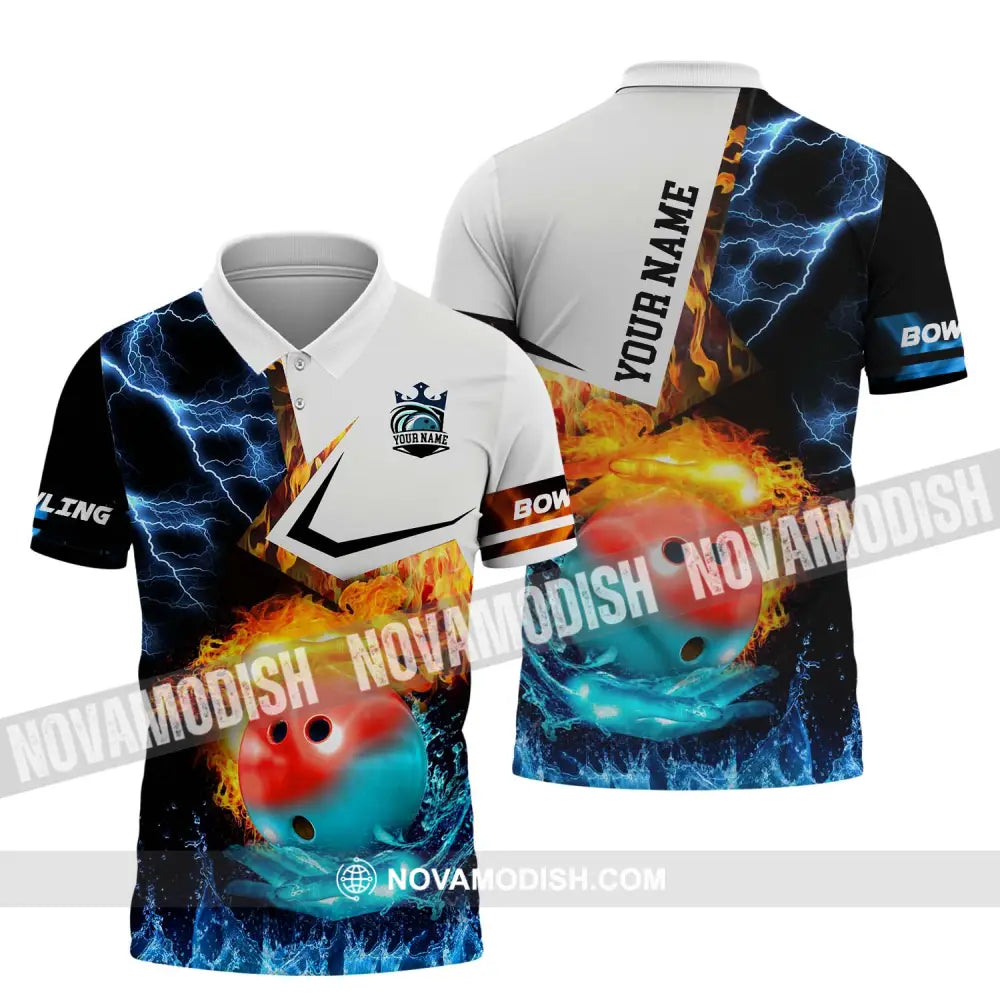 Unisex Shirt - Custom Name And Team Name Shirt Ice Fire Bowling Ball Shirt Polo Shirt / S T-shirt