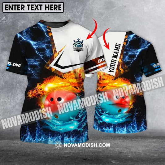 Unisex Shirt - Custom Name And Team Name Shirt Ice Fire Bowling Ball Shirt T-shirt