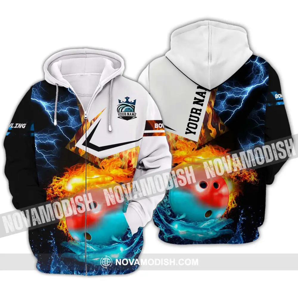 Unisex Shirt - Custom Name And Team Name Shirt Ice Fire Bowling Ball Shirt Zipper Hoodie / S T-shirt