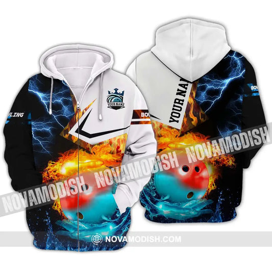 Unisex Shirt - Custom Name And Team Name Shirt Ice Fire Bowling Ball Shirt Zipper Hoodie / S T-shirt