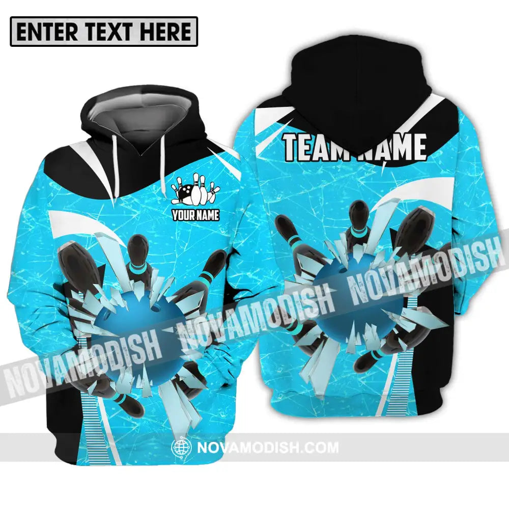 Unisex Shirt - Custom Name And Team Name Shirt Light Blue Pieces Bowling Hoodie / S T-shirt