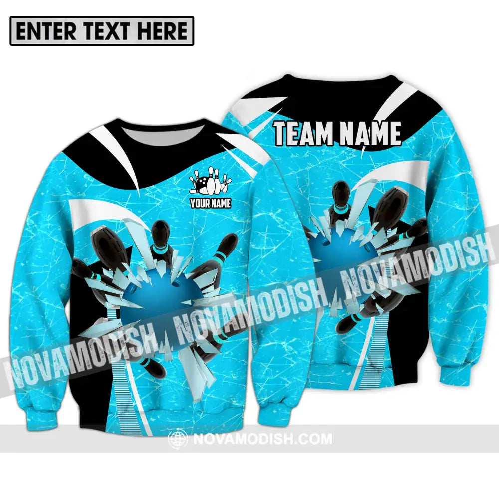 Unisex Shirt - Custom Name And Team Name Shirt Light Blue Pieces Bowling Long Sleeve / S T-shirt
