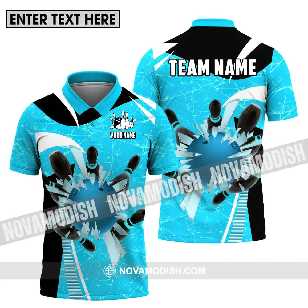 Unisex Shirt - Custom Name And Team Name Shirt Light Blue Pieces Bowling Polo Shirt / S T-shirt