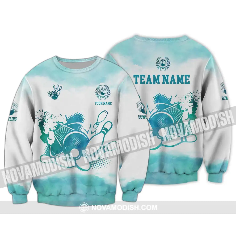 Unisex Shirt - Custom Name And Team Name Shirt Mint Color Bowling Ball And Pins Long Sleeve / S T-shirt