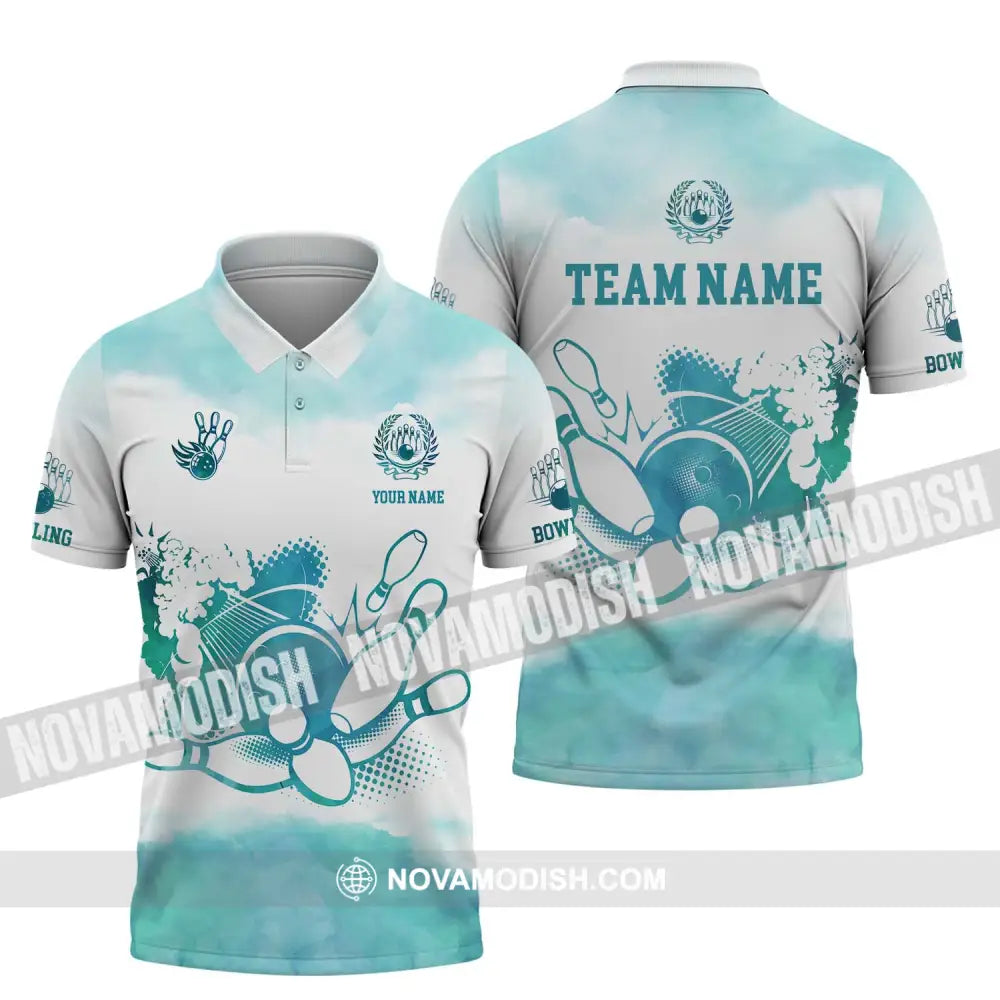 Unisex Shirt - Custom Name And Team Name Shirt Mint Color Bowling Ball And Pins Polo Shirt / S T-shirt