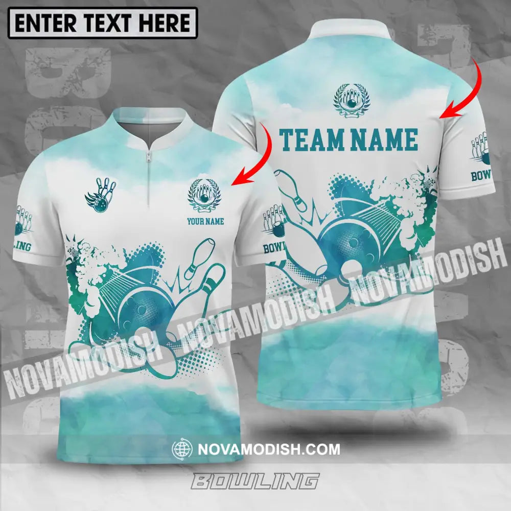 Unisex Shirt - Custom Name And Team Name Shirt Mint Color Bowling Ball And Pins T-shirt