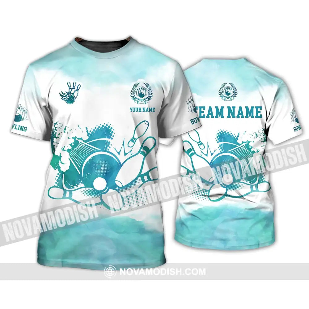 Unisex Shirt - Custom Name And Team Name Shirt Mint Color Bowling Ball And Pins T-Shirt / S T-shirt
