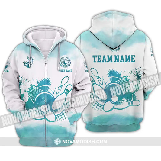Unisex Shirt - Custom Name And Team Name Shirt Mint Color Bowling Ball And Pins Zipper Hoodie / S T-shirt
