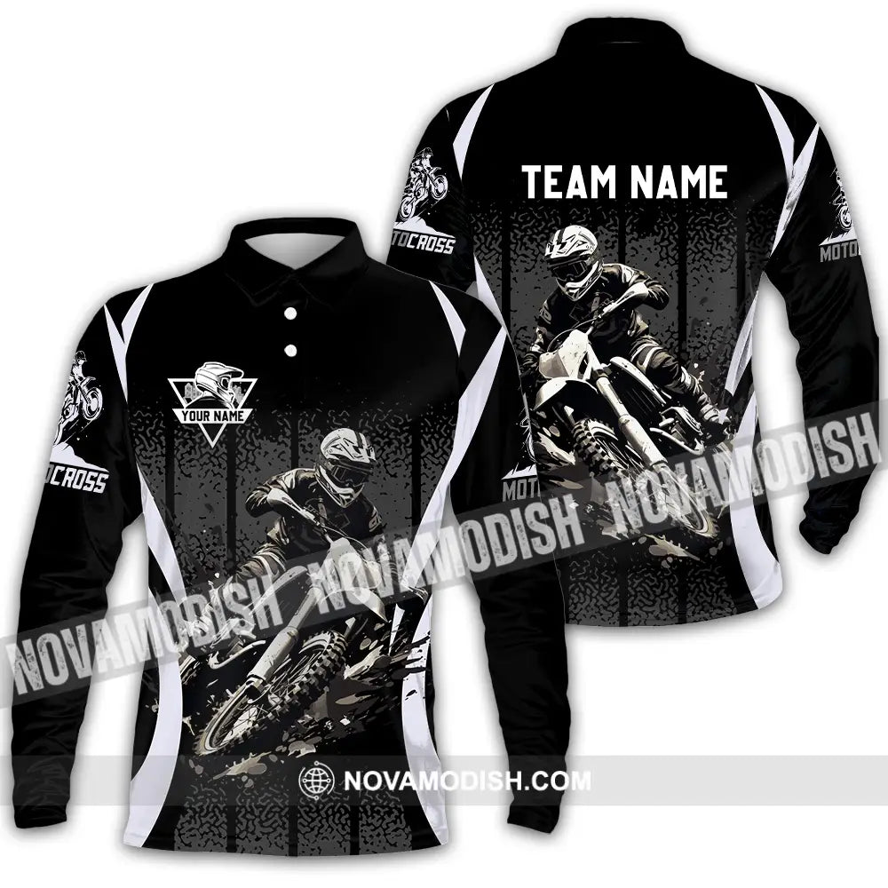 Unisex Shirt - Custom Name And Team Name Motobike Shirt For Player Long Sleeve Polo / S T-shirt