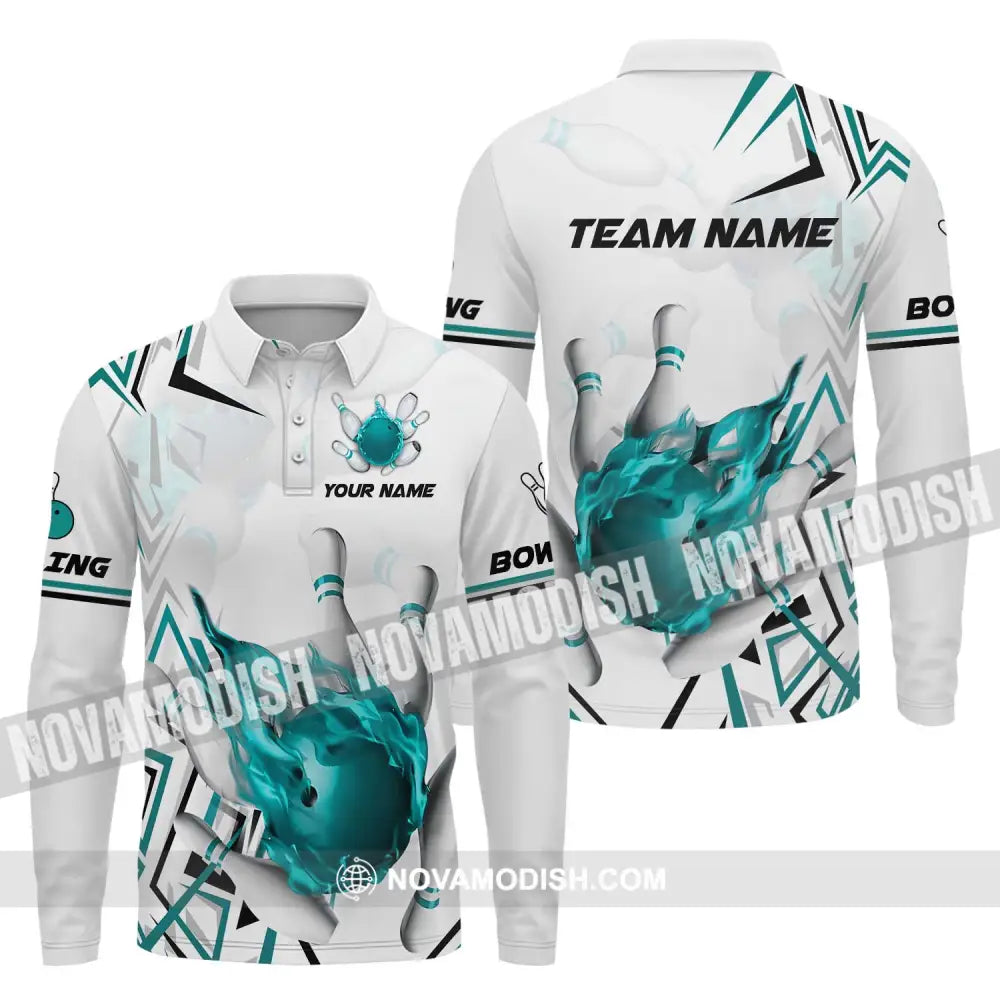 Unisex Shirt - Custom Name And Team Name Shirt Navy Bowling Ball Shirt Long Sleeve Polo / S T-shirt
