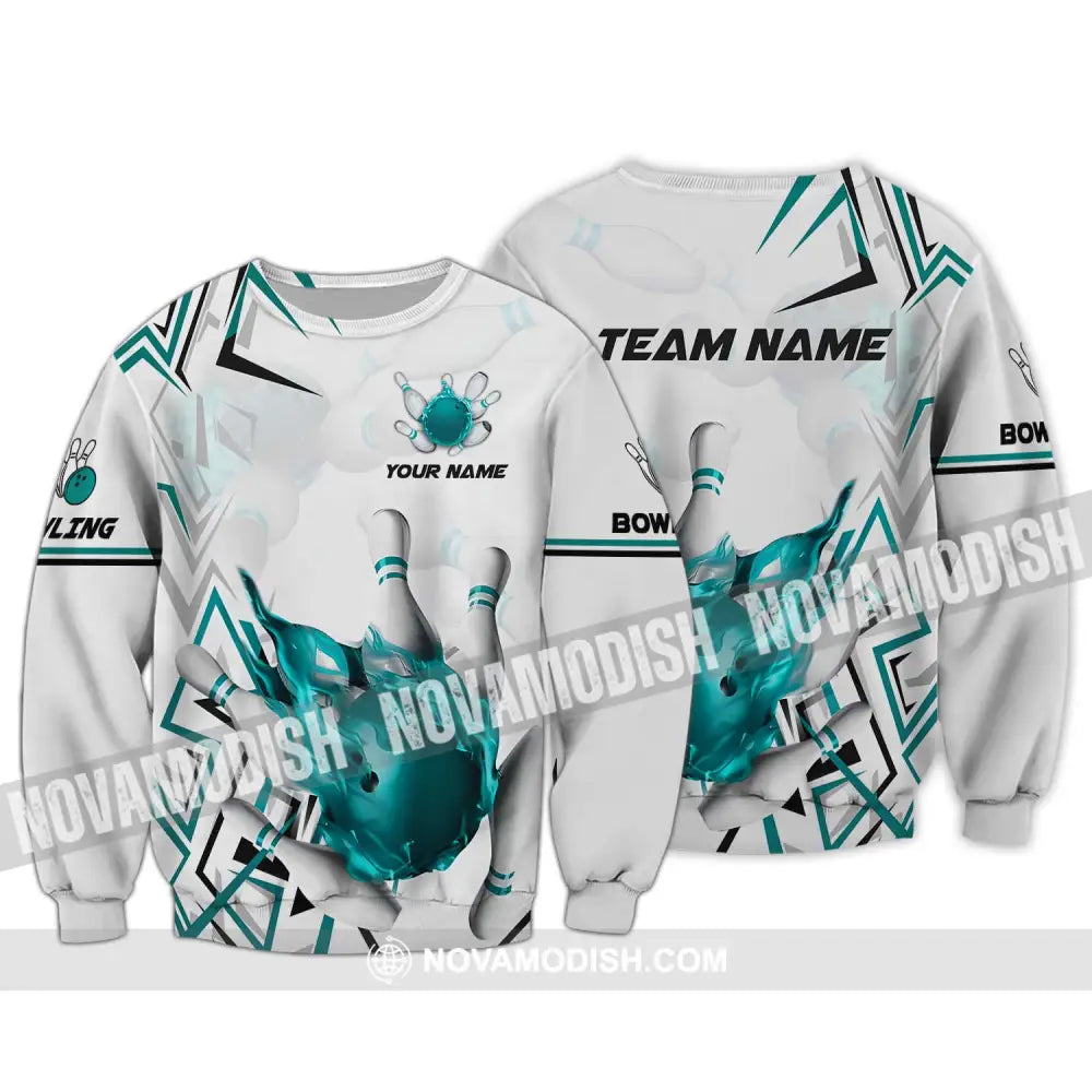 Unisex Shirt - Custom Name And Team Name Shirt Navy Bowling Ball Shirt Long Sleeve / S T-shirt