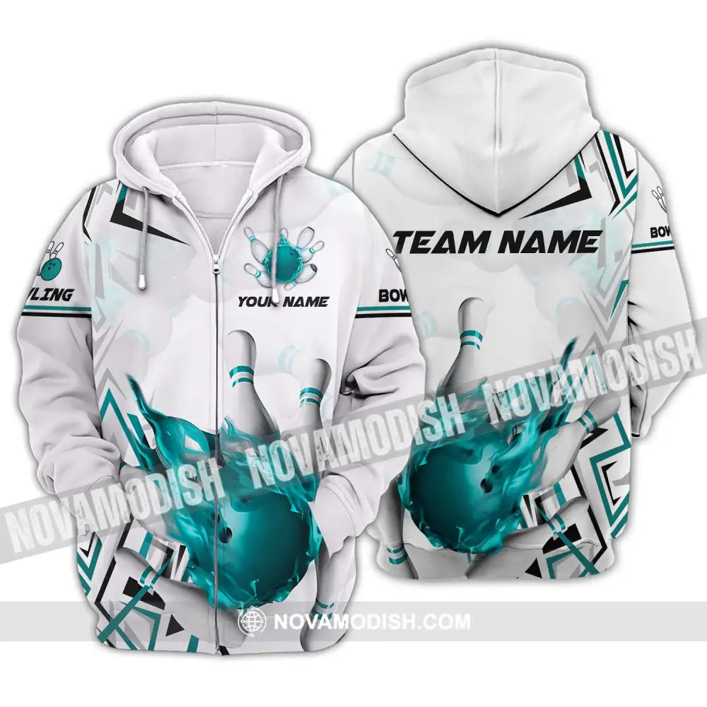 Unisex Shirt - Custom Name And Team Name Shirt Navy Bowling Ball Shirt Zipper Hoodie / S T-shirt