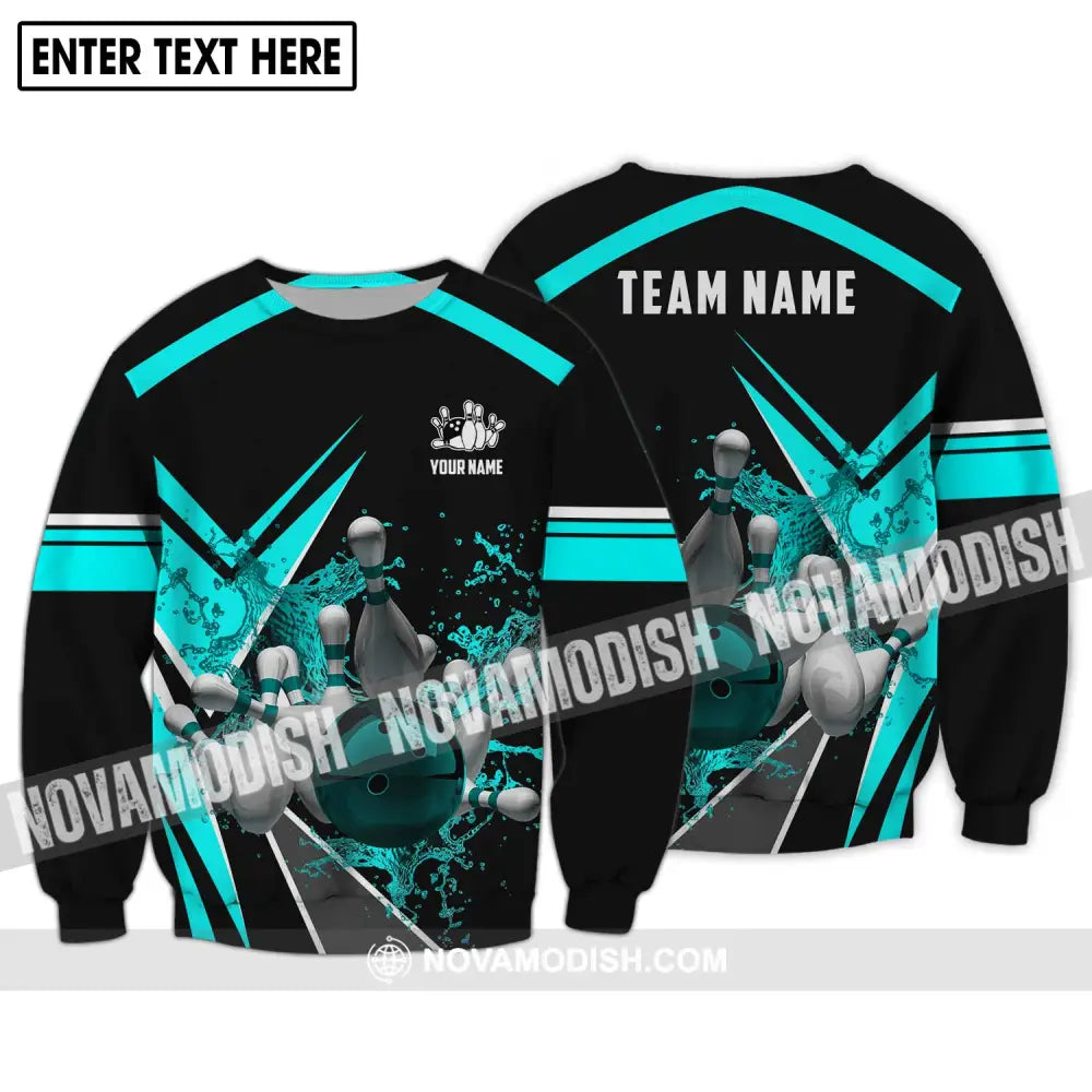 Unisex Shirt - Custom Name And Team Name Shirt Navy Water Bowling Ball Shirt Long Sleeve / S T-shirt