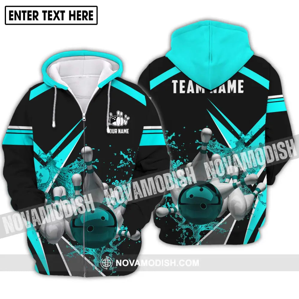 Unisex Shirt - Custom Name And Team Name Shirt Navy Water Bowling Ball Shirt Zipper Hoodie / S T-shirt