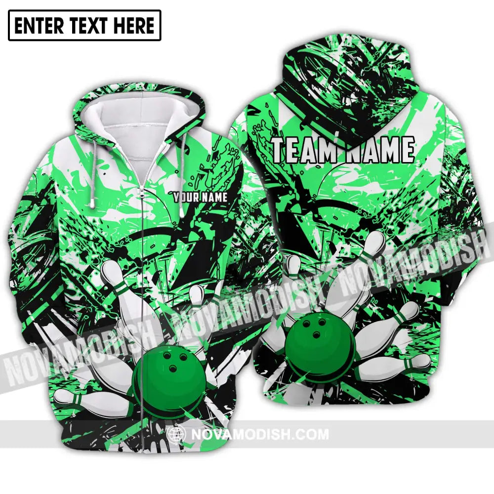 Unisex Shirt - Custom Name And Team Name Shirt Neon Bowling Shirt Zipper Hoodie / S T-shirt