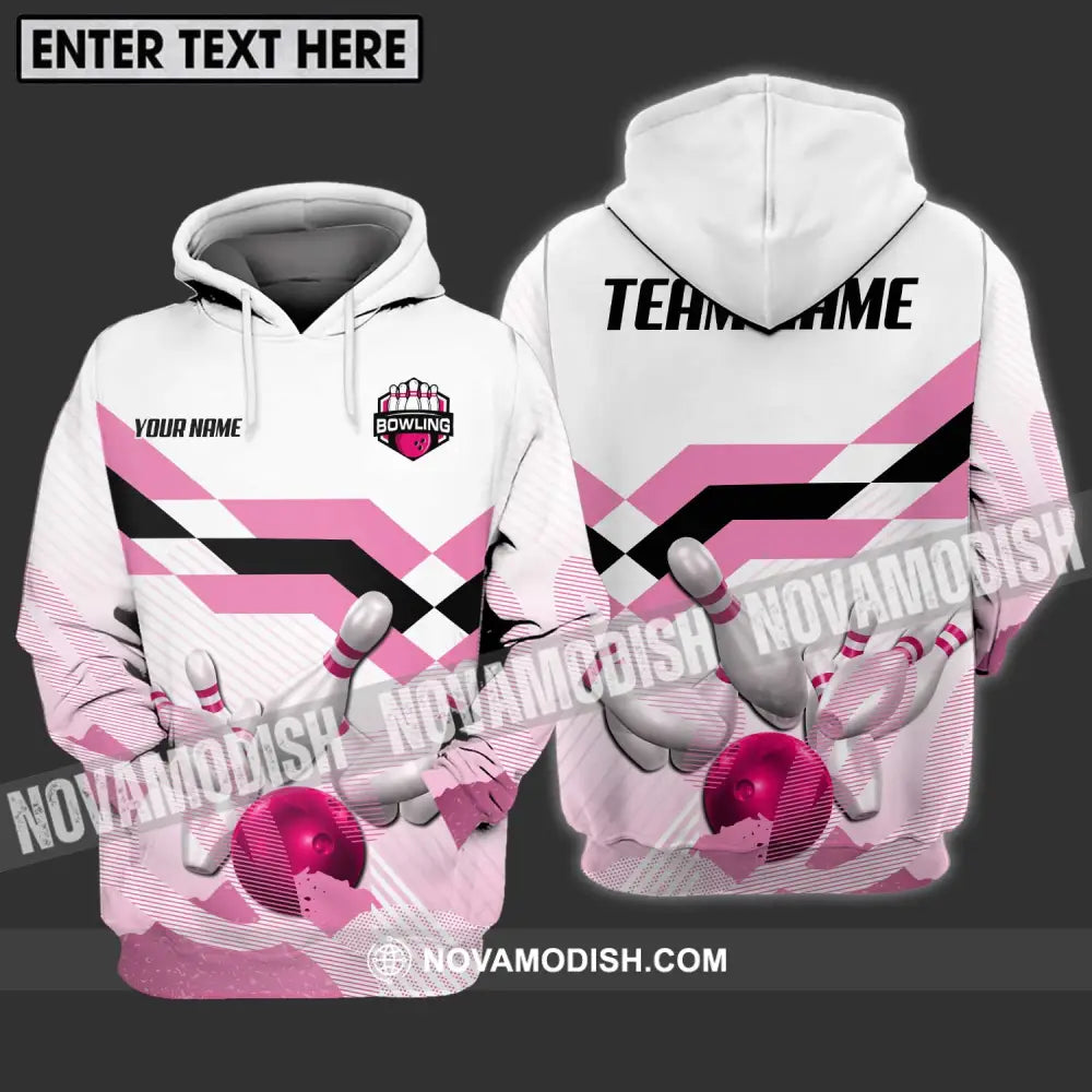 Unisex Shirt - Custom Name And Team Name Shirt Pink Bowling Ball And Pins Hoodie / S T-shirt