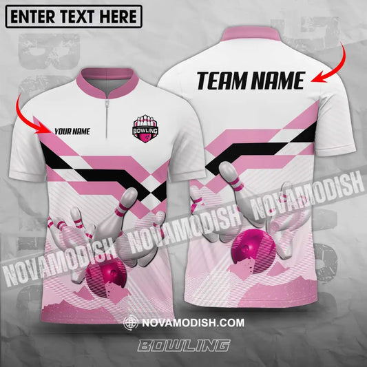 Unisex Shirt - Custom Name And Team Name Shirt Pink Bowling Ball And Pins T-shirt