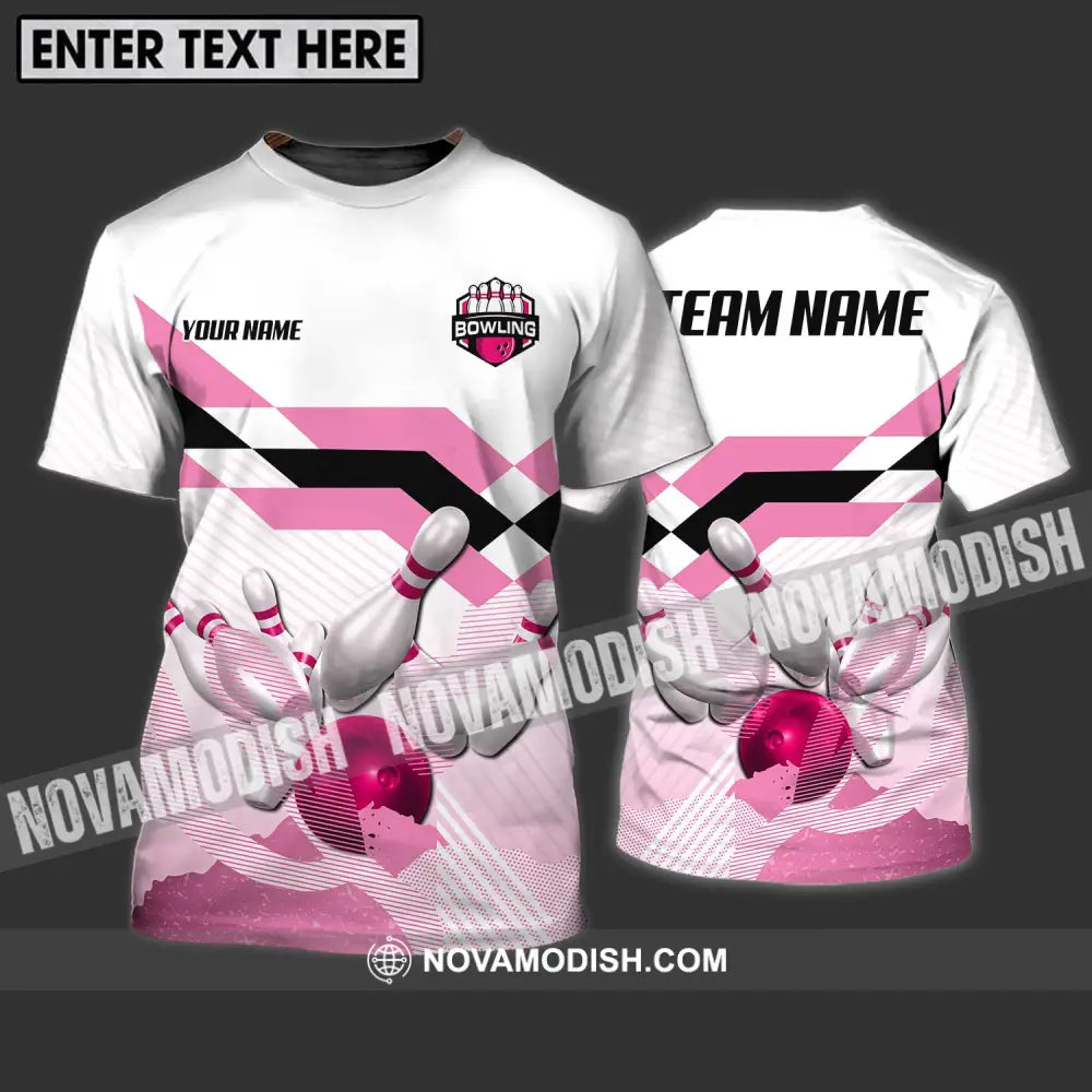 Unisex Shirt - Custom Name And Team Name Shirt Pink Bowling Ball And Pins T-Shirt / S T-shirt