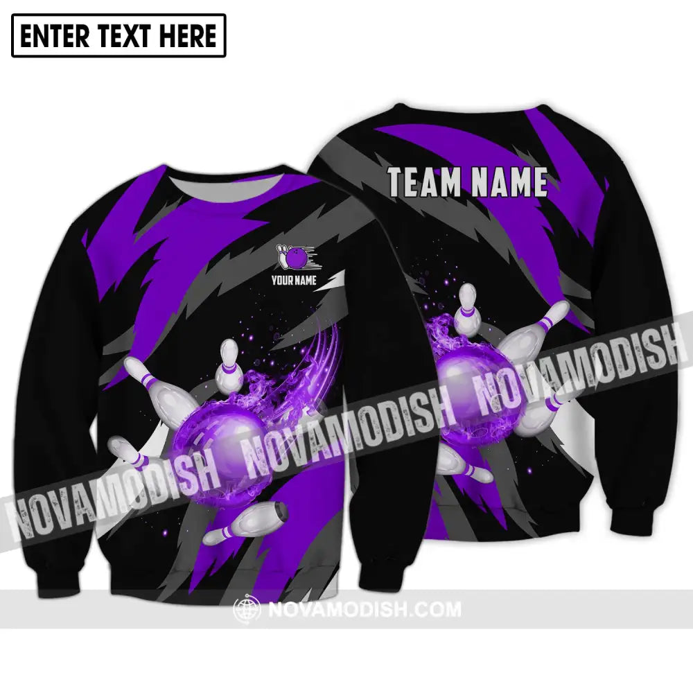 Unisex Shirt - Custom Name And Team Name Shirt Purple Bowling Ball Shirt Long Sleeve / S T-shirt