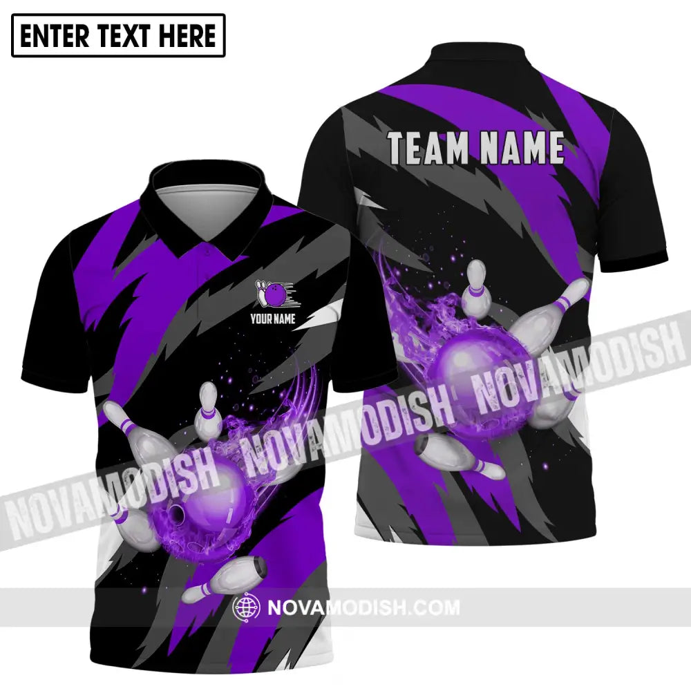 Unisex Shirt - Custom Name And Team Name Shirt Purple Bowling Ball Shirt Polo Shirt / S T-shirt