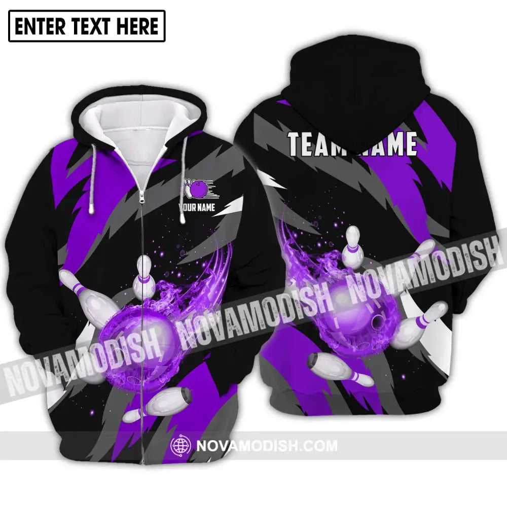 Unisex Shirt - Custom Name And Team Name Shirt Purple Bowling Ball Shirt Zipper Hoodie / S T-shirt