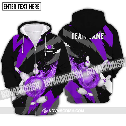 Unisex Shirt - Custom Name And Team Name Shirt Purple Bowling Ball Shirt Zipper Hoodie / S T-shirt