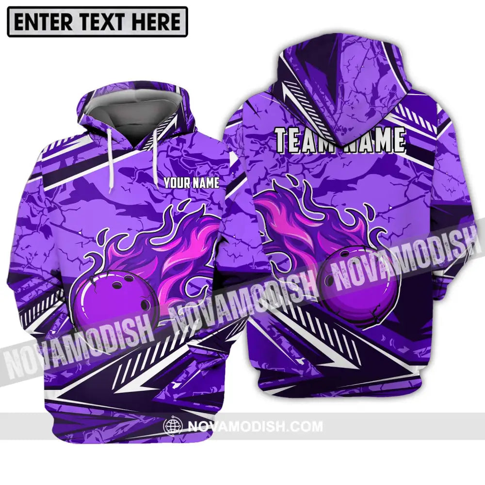 Unisex Shirt - Custom Name And Team Name Shirt Purple Fire Bowling Ball Player Shirt Hoodie / S T-shirt