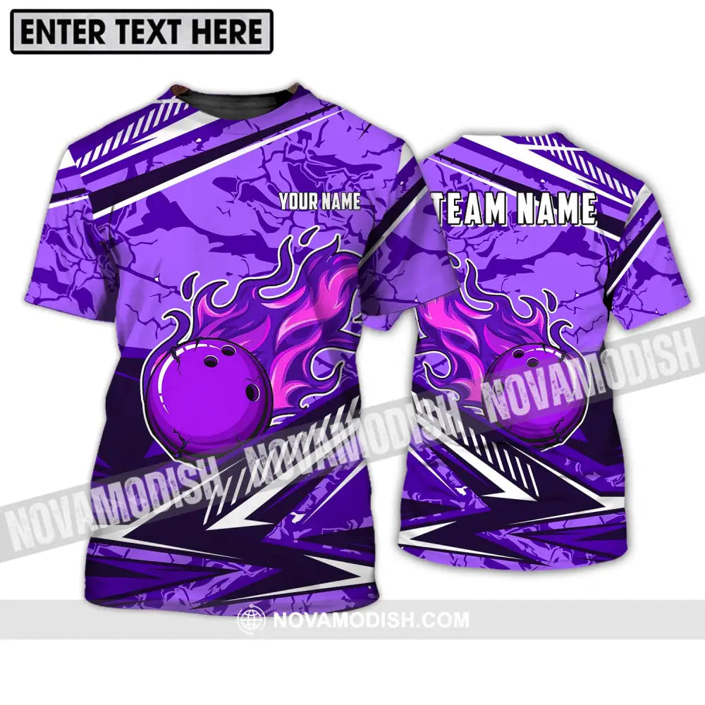 Unisex Shirt - Custom Name And Team Name Shirt Purple Fire Bowling Ball Player Shirt T-Shirt / S T-shirt