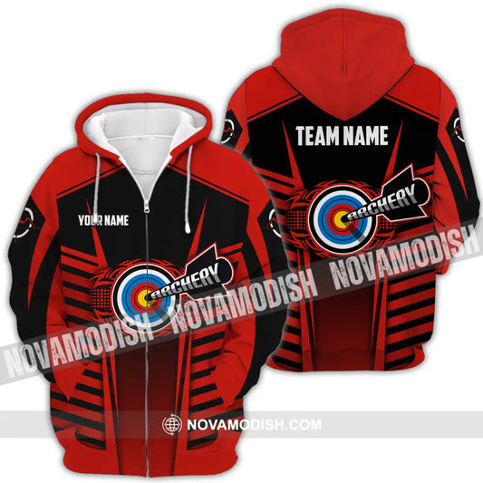 Unisex Shirt - Custom Name And Team Name Shirt Red Archery Zipper Hoodie / S T-shirt