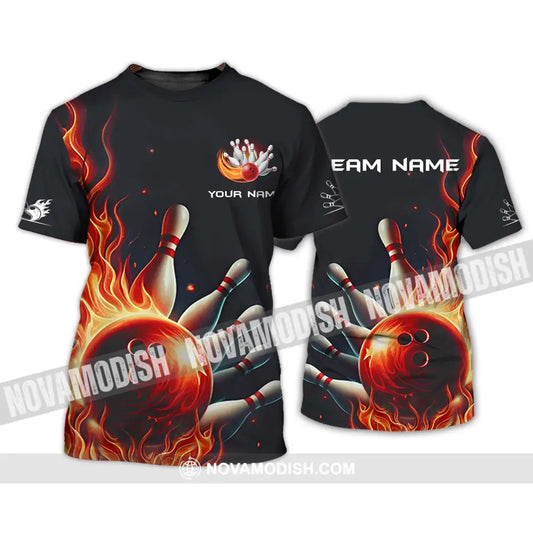 Unisex Shirt - Custom Name And Team Name Shirt Red Fire Bowling Ball And Pins T-Shirt / S T-shirt