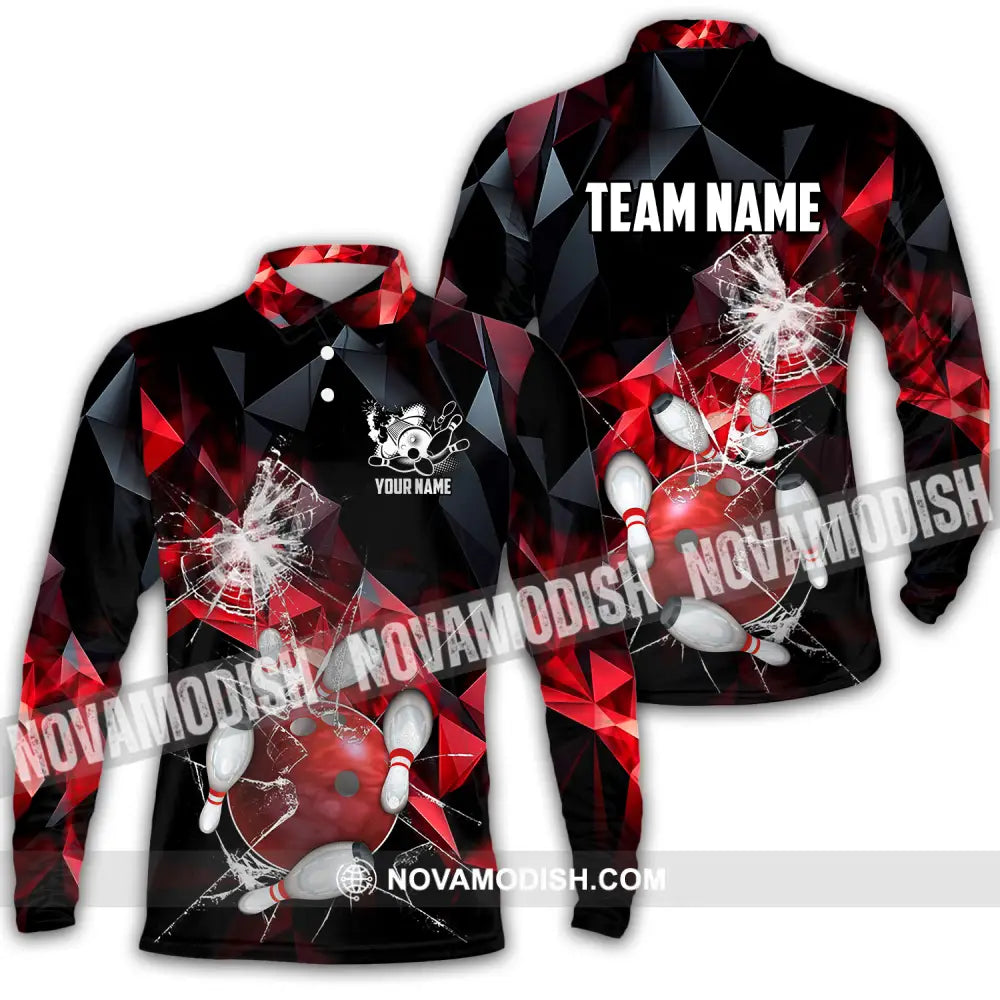 Unisex Shirt - Custom Name And Team Name Shirt Red Glasses Bowling Long Sleeve Polo / S T-shirt