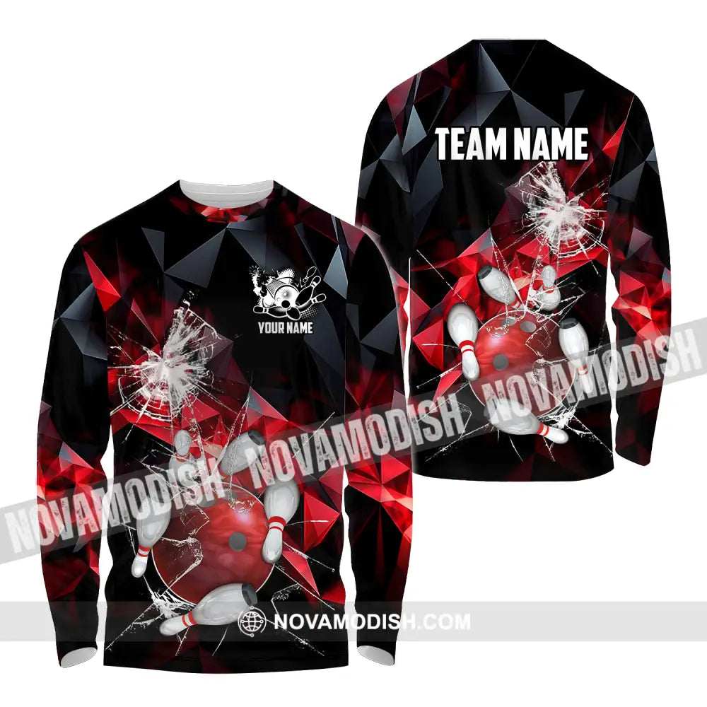 Unisex Shirt - Custom Name And Team Name Shirt Red Glasses Bowling Long Sleeve Shirt / S T-shirt