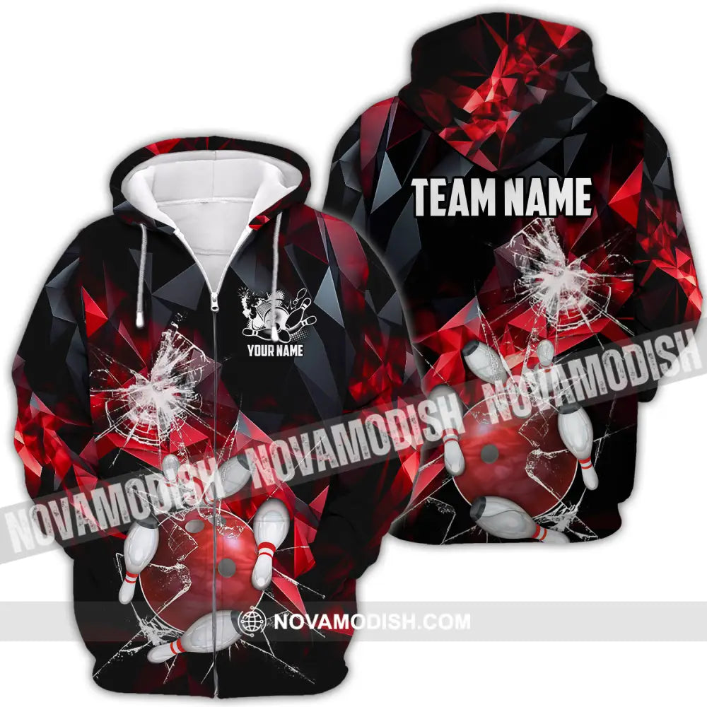 Unisex Shirt - Custom Name And Team Name Shirt Red Glasses Bowling Zipper Hoodie / S T-shirt