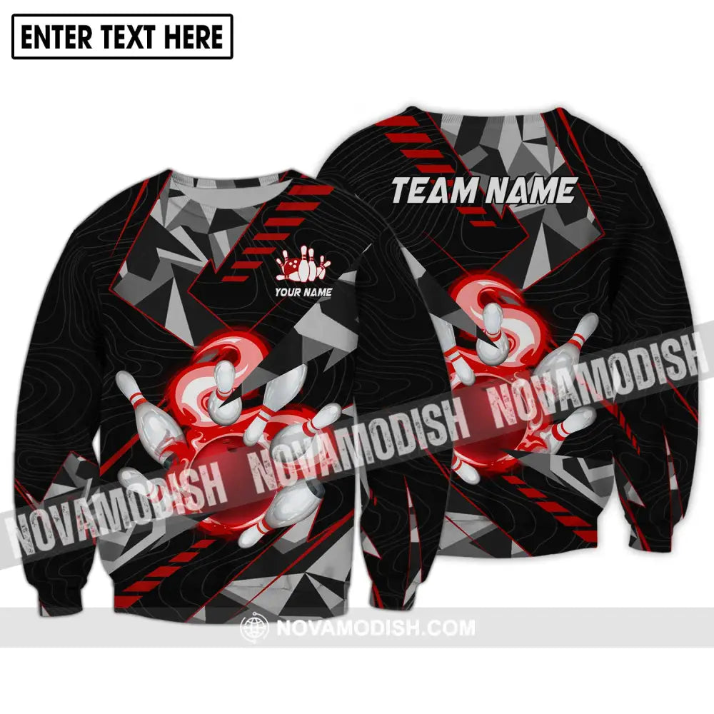 Unisex Shirt - Custom Name And Team Name Shirt Red Smoke Bowling Long Sleeve / S T-shirt