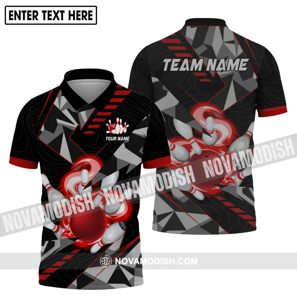 Unisex Shirt - Custom Name And Team Name Shirt Red Smoke Bowling Polo Shirt / S T-shirt